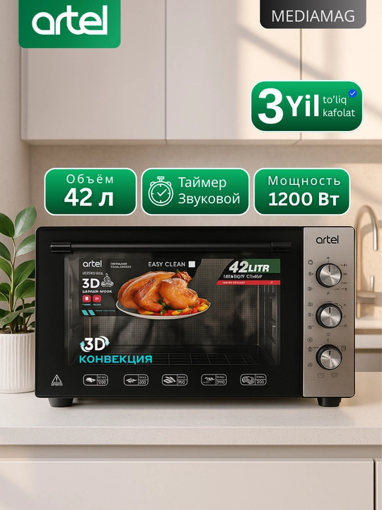 Artel 4218 L 42 litrli konveksiyali mini pech, + BK panjara, 300 °C gacha - 