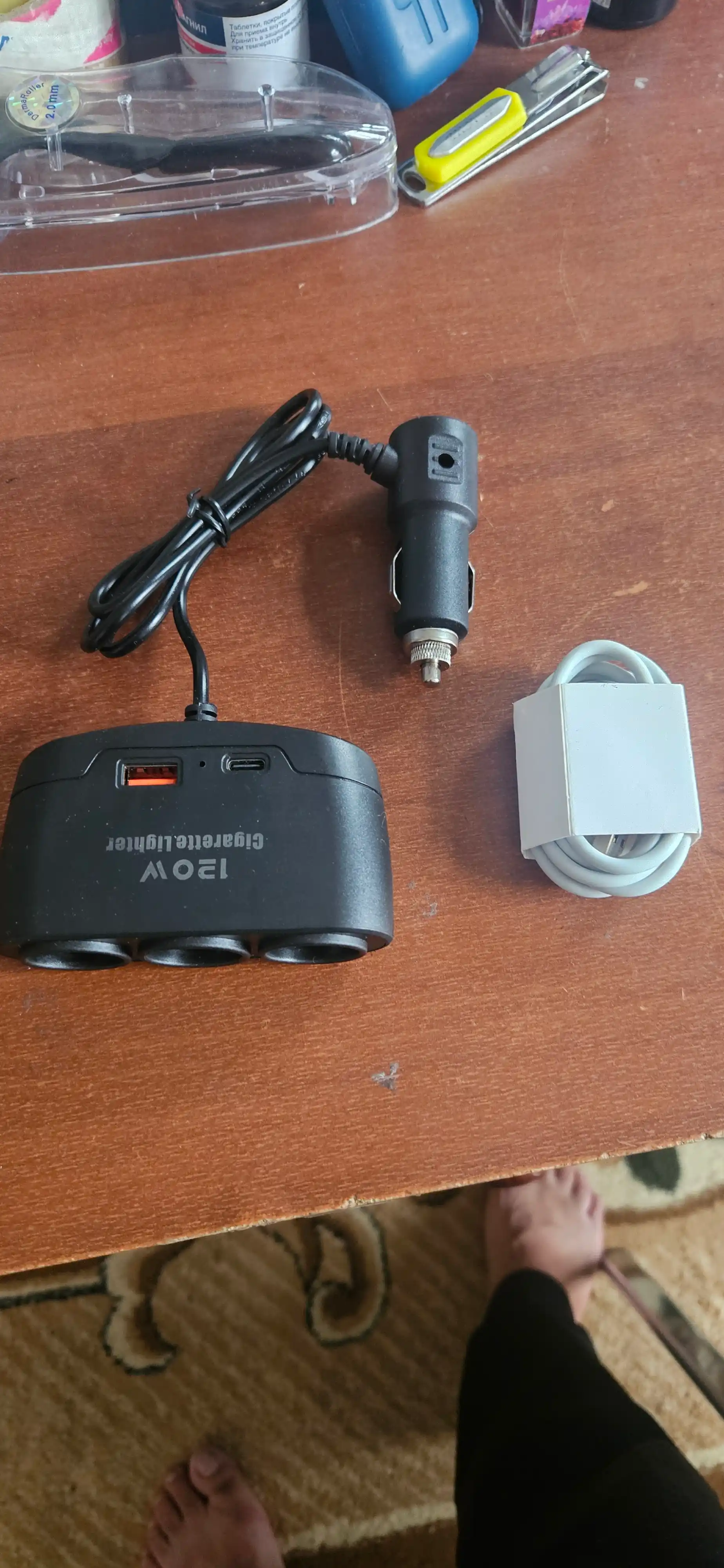 Avtomobil zaryadlovchi adapter, 3 ta sigaret ulagichi, USB, Type-C PD quvvatlash, 12V/24V