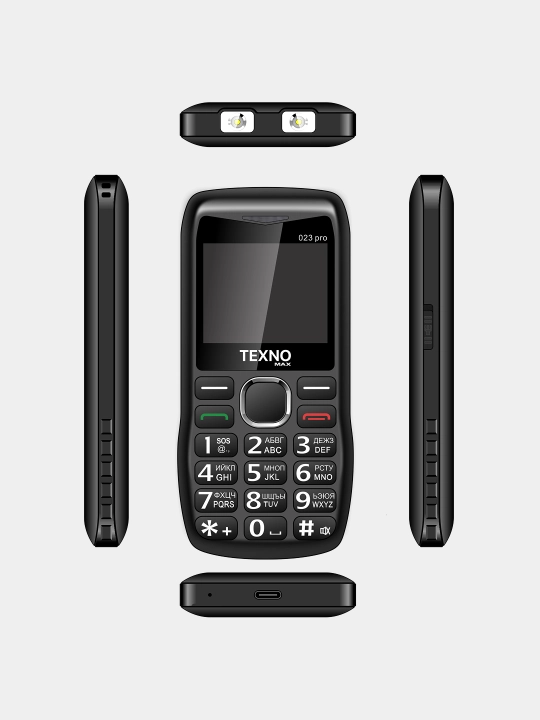 Телефон Texnomax 023 Pro, кнопочный, удобные кнопки, Type-C, радио, 2 SIM карта - 
