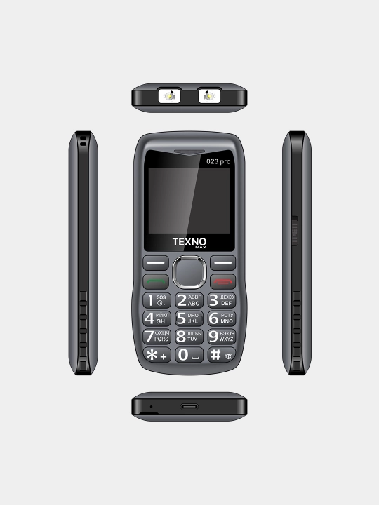 Телефон Texnomax 023 Pro, кнопочный, удобные кнопки, Type-C, радио, 2 SIM карта - 