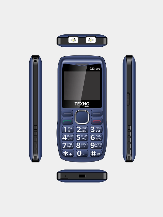 Телефон Texnomax 023 Pro, кнопочный, удобные кнопки, Type-C, радио, 2 SIM карта - 