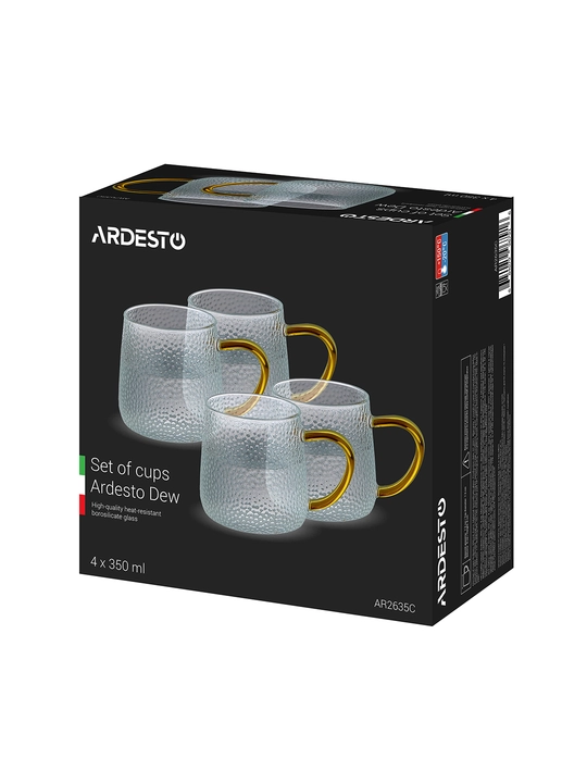 Набор чашек ARDESTO Dew, боросиликатное стекло, фактурный узор, прозрачные,4x35 мл,AR2635C