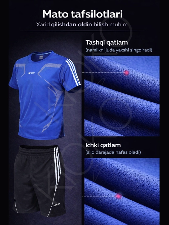 Erkaklar sport kiyimi Kioko, 2 tasi 1 da, fitnes futbolkasi va shortigi, futbol kiyimi
