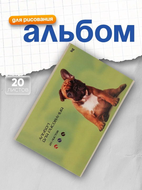 Альбом для рисования 20 листов, А4, на скрепке BG "Собачка и котик" - 