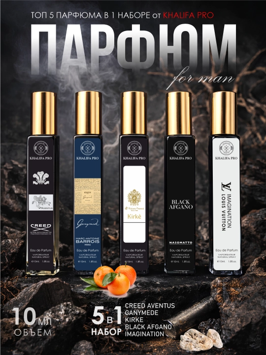 Парфюмерный набор 5 в 1 — Ganymede, Black Afgano, Creed, объём по 10 мл - 