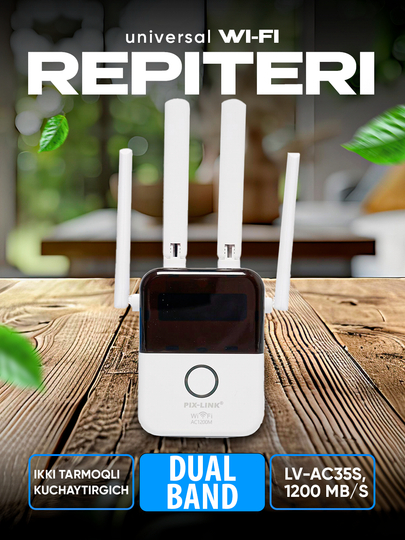Wi-Fi repiter, ikki diapazonli kuchaytirgich, LV-AC35S, 1200 Mbit/s - 