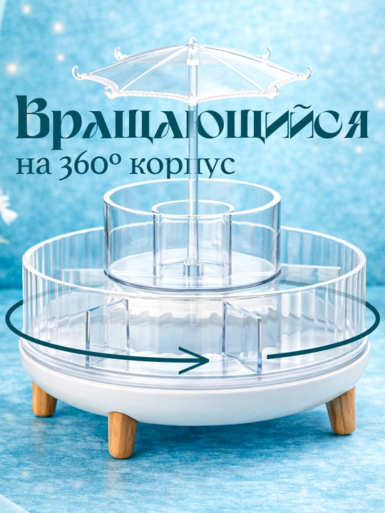 Органайзер для косметики, вращающийся 360°, для хранения косметики, мелочей и бижутерии