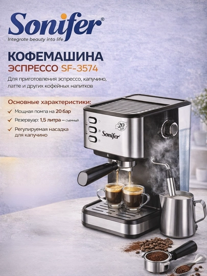 Кофемашина Sonifer SF 3574 , помпа 20 бар, 1,5 л — HOUUSE-КОФЕМАШ