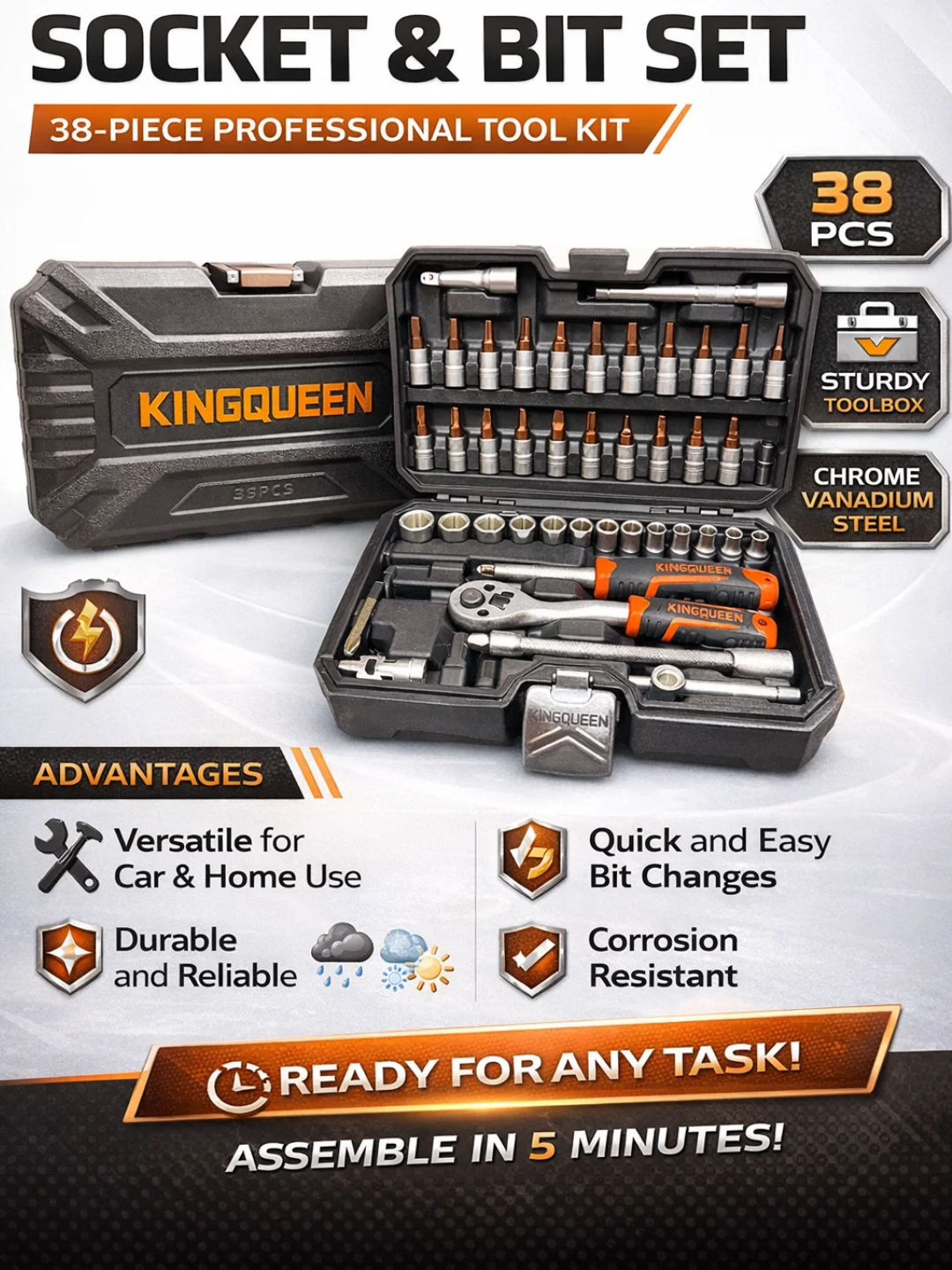 Набор отверток и торцевых головок KINGQUEEN, 36 предметов - 