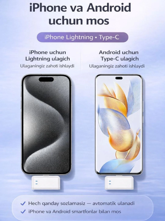 Simsiz petlichka mikrofon telefon uchun, iPhone va Android uchun, AAA