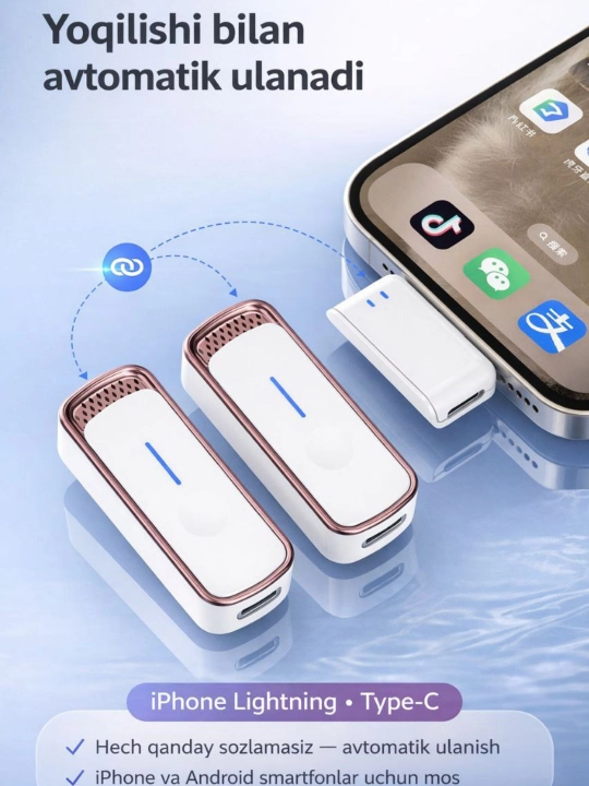 Simsiz petlichka mikrofon telefon uchun, iPhone va Android uchun, AAA