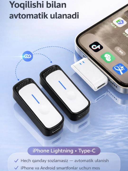 Simsiz petlichka mikrofon telefon uchun, iPhone va Android uchun, AAA