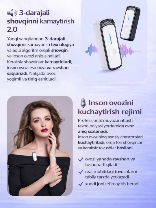 Simsiz petlichka mikrofon telefon uchun, iPhone va Android uchun, AAA