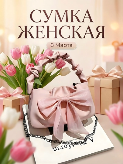 Сумка маленькая с бантом подарок для 14-Февраля — BAGSTOY-MINISUMKA-РОЗОВ