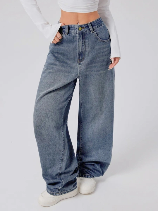 Ayollar uchun Baggy Y2K jinsi shimlar, paxtadan tikilgan, keng fason, yuqori bel, XS-2XL