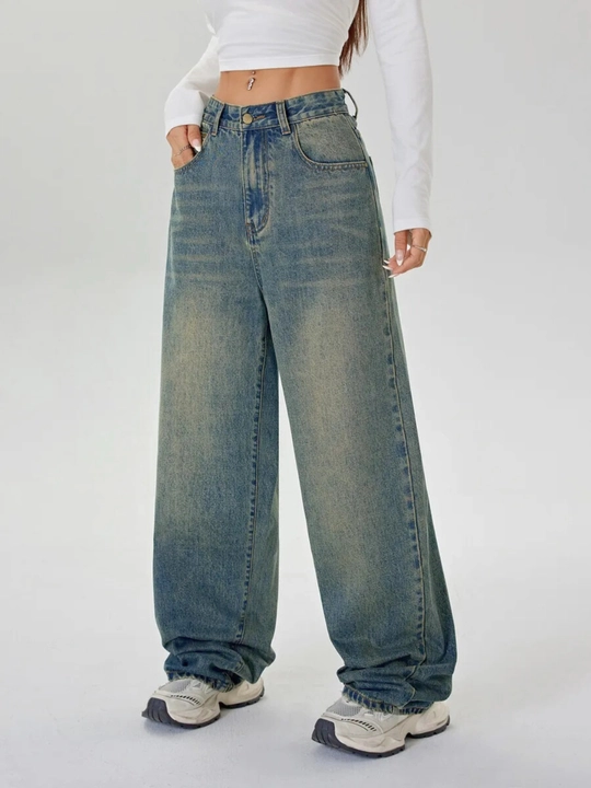 Ayollar uchun Baggy Y2K jinsi shimlar, paxtadan tikilgan, keng fason, yuqori bel, XS-2XL