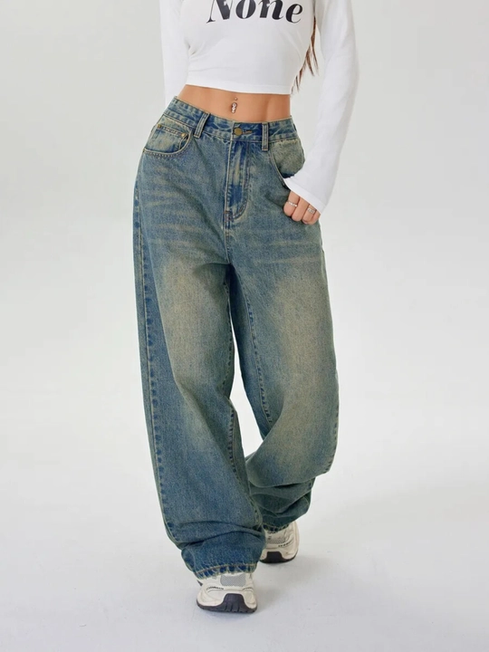 Женские джинсы Baggy Y2K из хлопка — широкие модные джинсы с высокой посадкой, XS-2XL - 