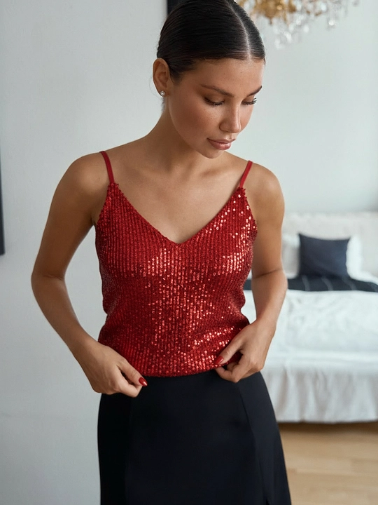Payetkali top bluzka, krop top, ayollar yengsiz koftasi