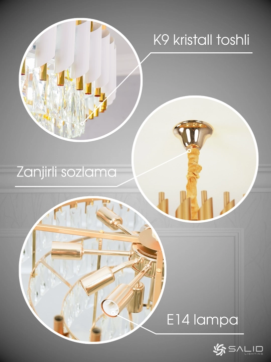 Osma shift qandil, 4 xil rangli, 4 o‘lchamli,balandligi sozlanadigan, yotoqxona, zal uchun