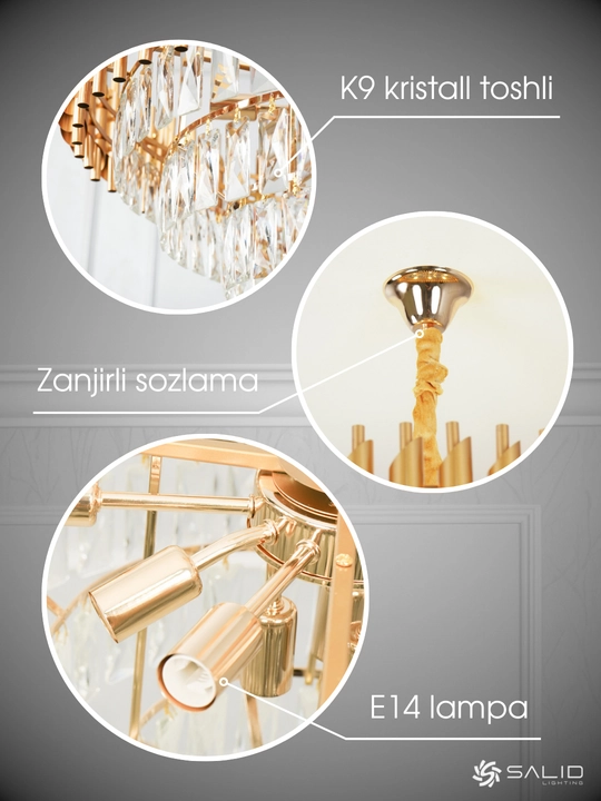 Osma shift qandil, 4 xil rangli, 4 o‘lchamli,balandligi sozlanadigan, yotoqxona, zal uchun