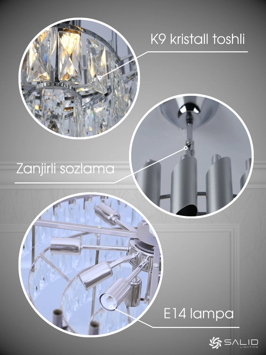 Osma shift qandil, 4 xil rangli, 4 o‘lchamli,balandligi sozlanadigan, yotoqxona, zal uchun