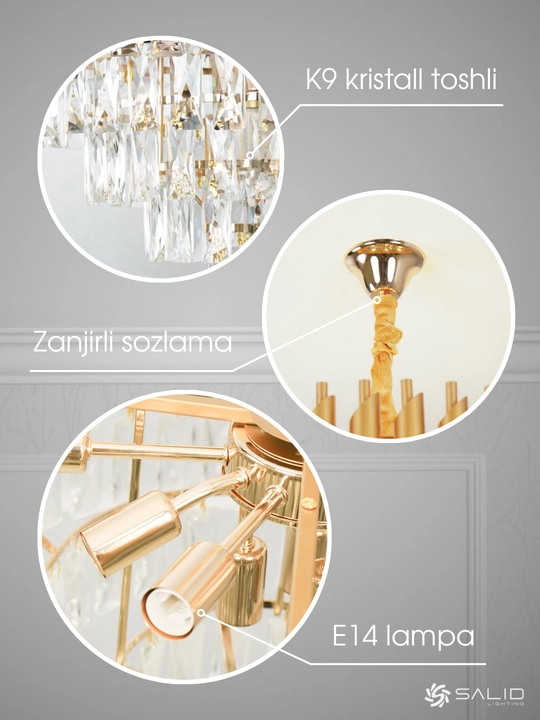 Osma shift qandil, 4 xil rangli, 4 o‘lchamli,balandligi sozlanadigan, yotoqxona, zal uchun