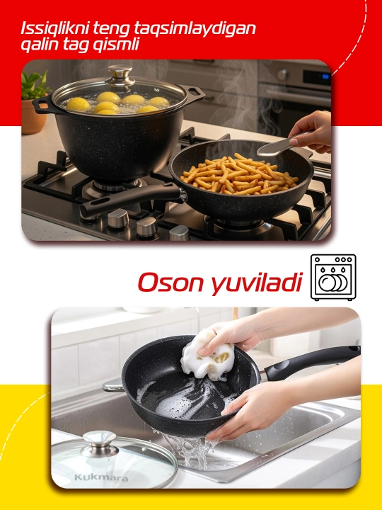 Oshxona idishlari to'plami Kukmara №6 "Mramornaya", 3 dona