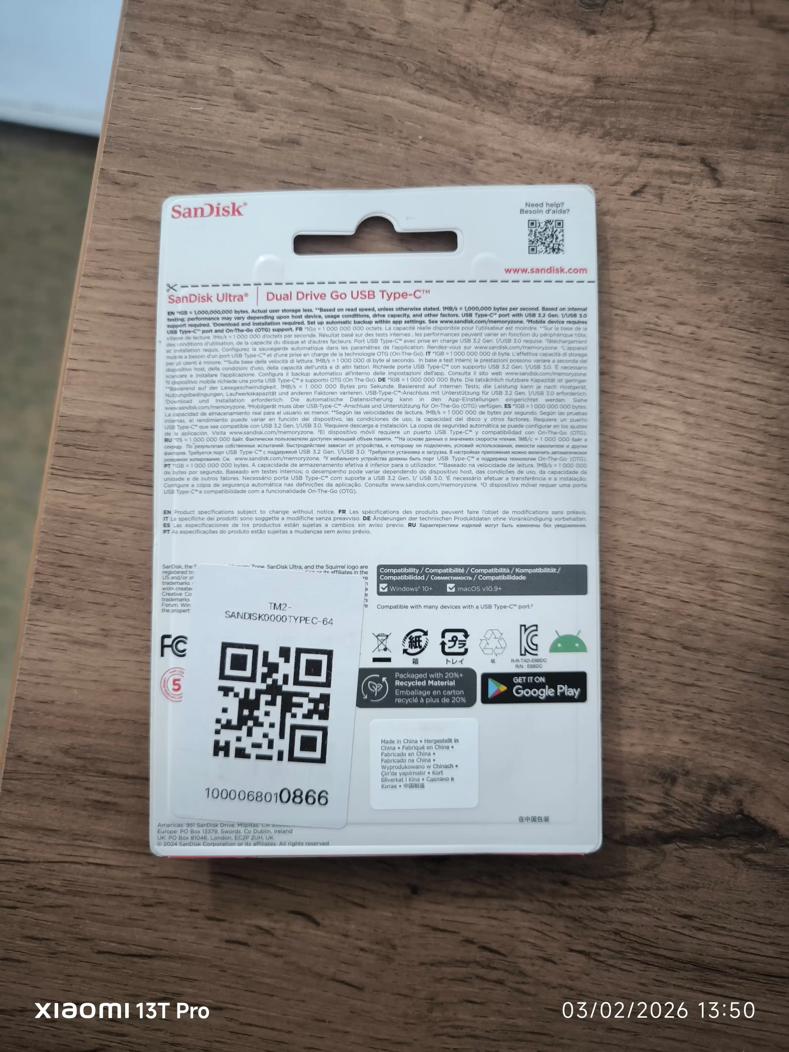 Флешка Sandisk Ultra Dual Drive, Type-C, 32/64/128/256/512 GB, 400 Mb/s, Usb 3.2
