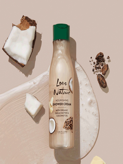 Love Nature oziqlantiruvchi dush kremi, organik kakao va kokos yog'i bilan, 250 ml - 