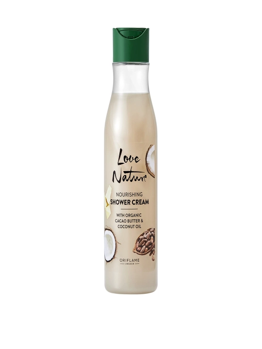 Love Nature oziqlantiruvchi dush kremi, organik kakao va kokos yog'i bilan, 250 ml