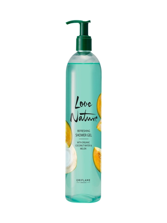 Love Nature tetiklantiruvchi dush geli, organik kokos suvi va qovun qo'shilgan, 500 ml - 