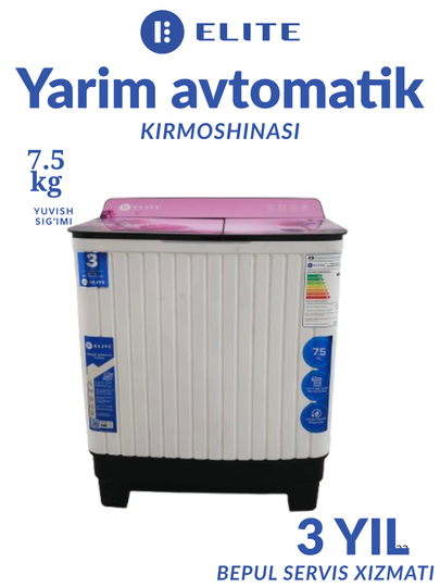 Yarim avtomat kir yuvish mashinasi Elite WM-4198, 7,5 kg 3 yil kafolat beramiz