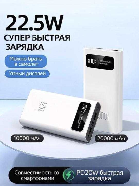 Powerbank с быстрой зарядкой 22.5W (10000 / 20000 mAh)