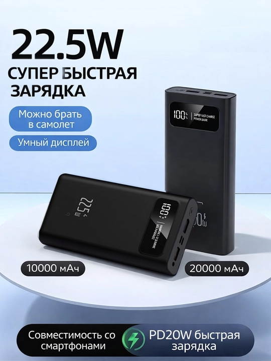 Powerbank с быстрой зарядкой 22.5W (10000 / 20000 mAh)