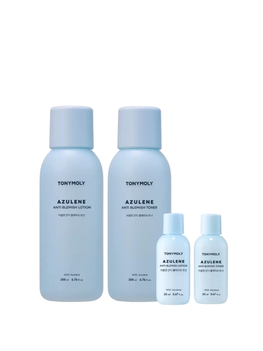Tonik+lotion to‘plami, TONYMOLY Azulene 2×200 ml muammoli teri uchun tinchlantiruvchi