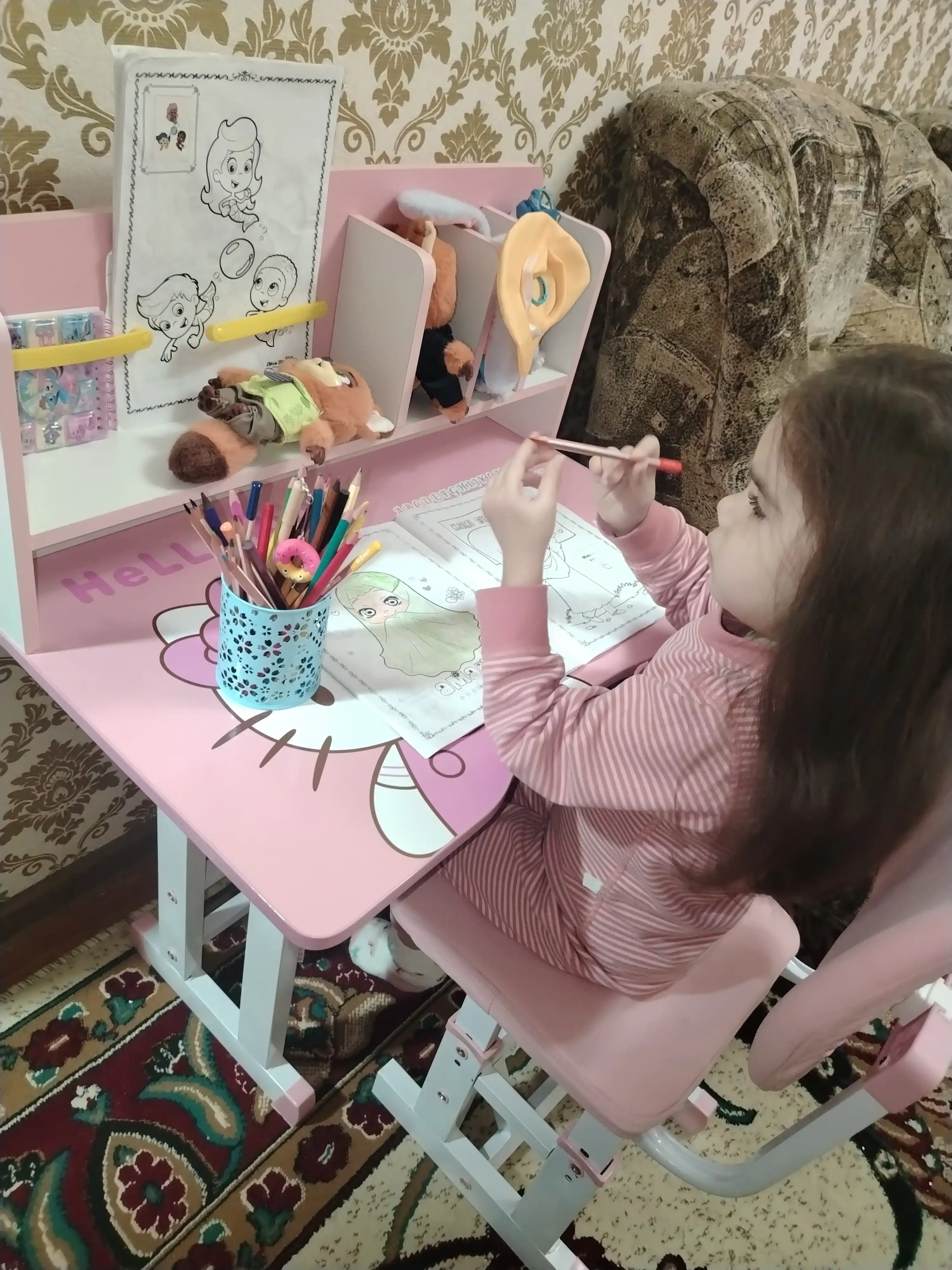 Детские парты и стулья, набор регулируемой высоты, Hello Kitty, космос, супергерои