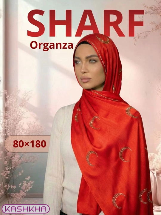 KASHKHA ayollar uchun organza sharf, yarimoy naqshli, 80×180 sm - 