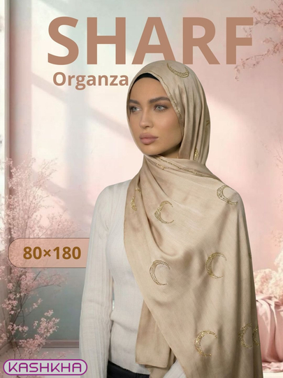 KASHKHA ayollar uchun organza sharf, yarimoy naqshli, 80×180 sm - 