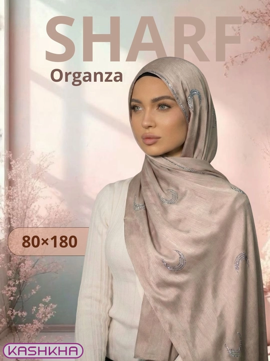 KASHKHA ayollar uchun organza sharf, yarimoy naqshli, 80×180 sm - 