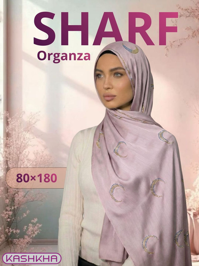 KASHKHA ayollar uchun organza sharf, yarimoy naqshli, 80×180 sm - 