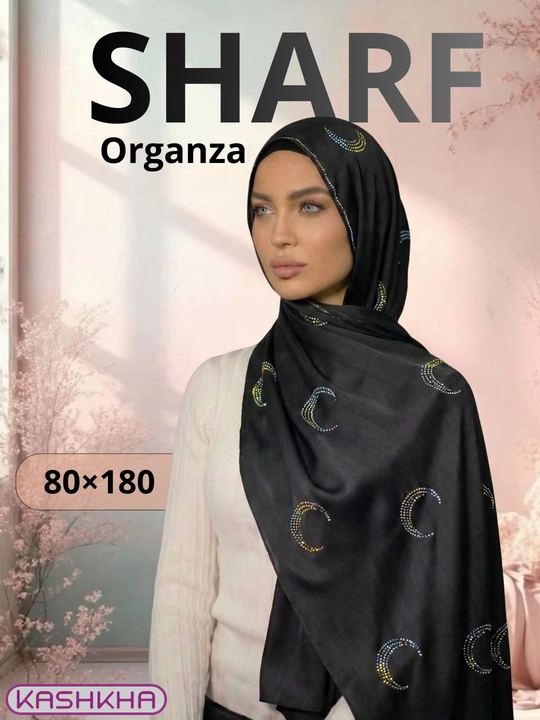 KASHKHA ayollar uchun organza sharf, yarimoy naqshli, 80×180 sm - 