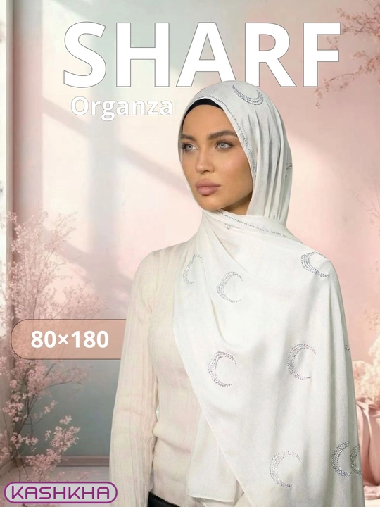 KASHKHA ayollar uchun organza sharf, yarimoy naqshli, 80×180 sm - 