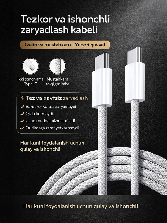 USB Type-C → USB Type-C tezkor zaryad kabeli - 