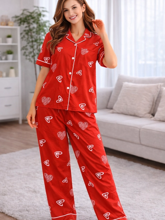 Ayolar va qizlar uchun pijama dvoyka chiroyli printli uy uchun tugmali kofta shim komplekt - 