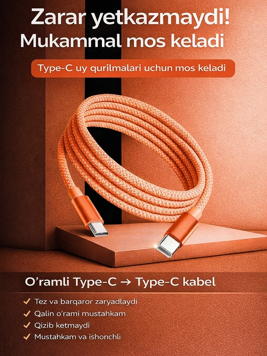 USB Type-C → USB Type-C tezkor zaryad kabeli - 