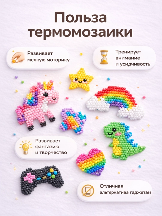 Термомозаика 3D набор с утюгом для девочек и мальчиков, для детей. Развивающие игрушки
