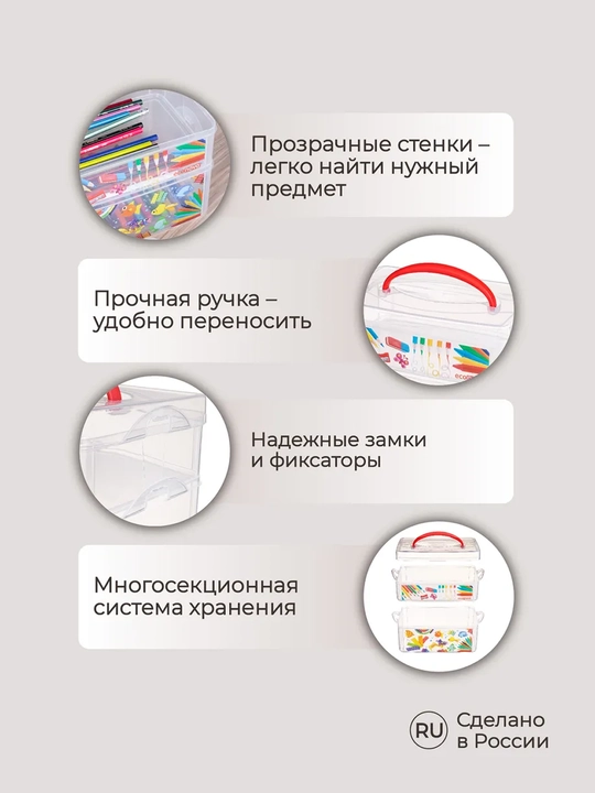 Коробка с ручкой и декором, аптечка, канцелярские, швейные принадлежности