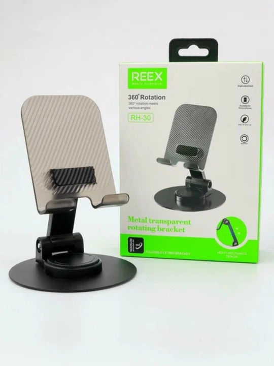 REEX RH-30 telefon uchun universal metall taglik, shaffof, 360° aylanuvchi - 