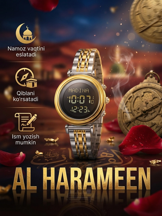 Al-Harameen 6314 SGB Водостойкие часы с напоминанием о времени намаза для женщин  - 