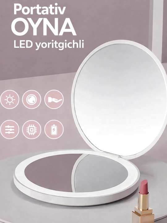 Kosmetik oyna pardoz uchun LED yoritgichli portativ - 